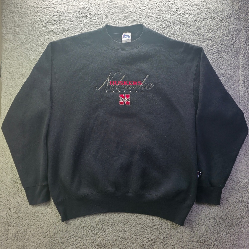 Vintage Pro Player Nebraska Huskers Football Sweatshirt Black XXL Made in USA